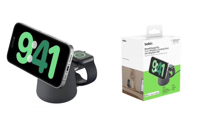 Зарядний пристрій бездротовий Belkin 2в1 MagSafe iPhone/Watch/AirPods, Charcoal Mass