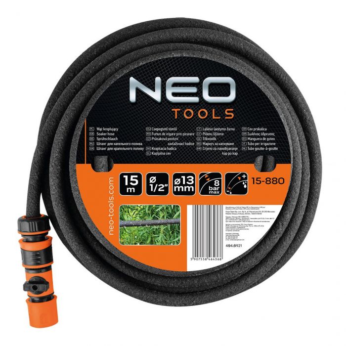 Шланг садовий Neo Tools для краплинного поливу 1/2" 15м до 8бар