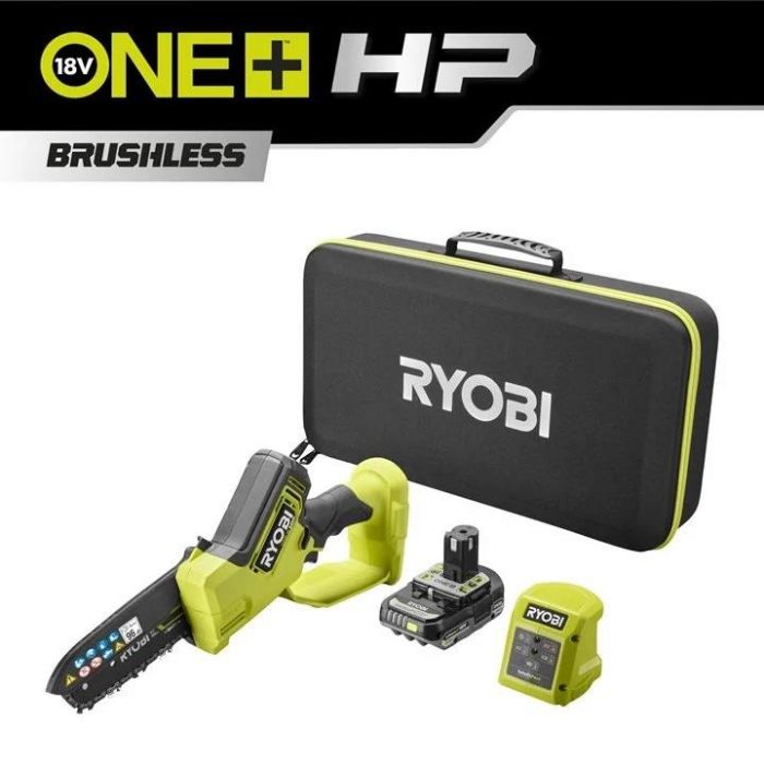 Пила ланцюгова акумуляторна Ryobi ONE+ HP RY18PSX15A-120T 18B 1х2А·год ЗП шина 15см безщіткова 6м/с 1.19кг кейс