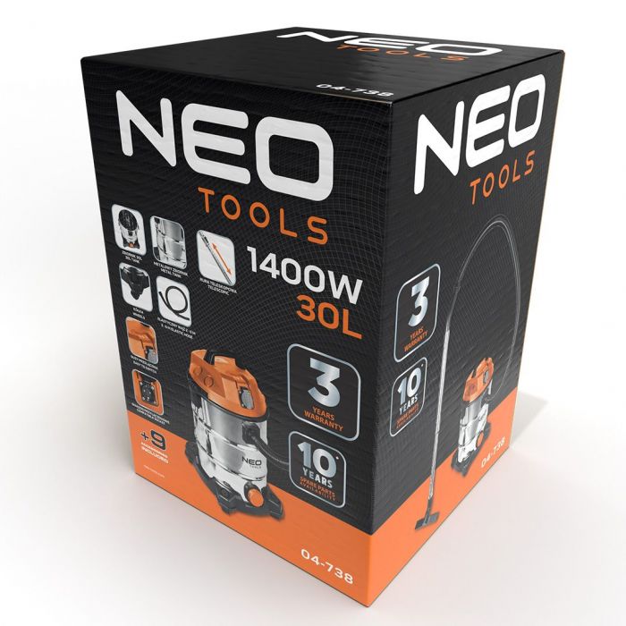 Пилосос професійний Neo Tools, 1400Вт, 18 кПа, контейнер 30л, HEPA, колеса, 5.92кг