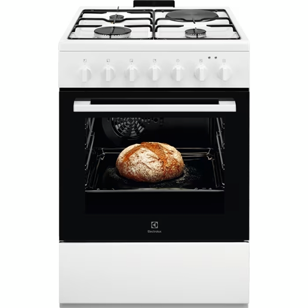 Плита Electrolux комбінована 3 газ + 1 електро, 57л, 60x60см, конвекція, білий