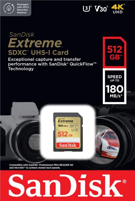 Карта пам'яті SanDisk SD  512GB C10 UHS-I U3 R180/W130MB/s Extreme V30