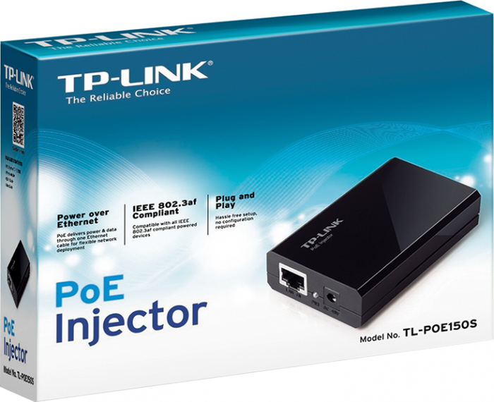 Інжектор PoE TP-LINK POE150S 1xGE, 1xGE PoE, 48Вт