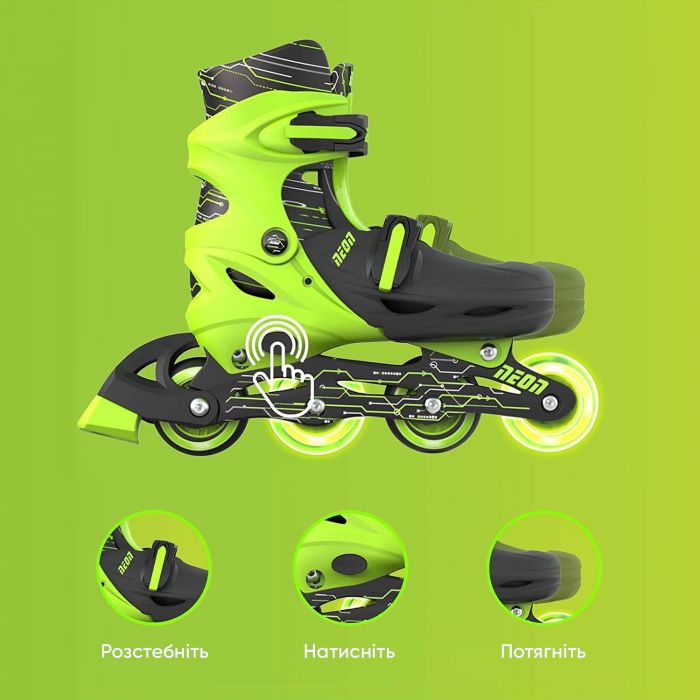 Роликові ковзани Neon Inline, розмір 30-33, зелений