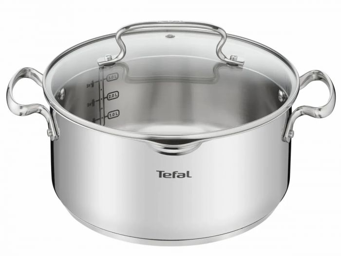 Каструля Tefal DUETTO, 5л, з кришкою, нержавіюча сталь, скло