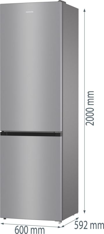 Холодильник з нижн. мороз. камерою Gorenje, 200х60х60см, 2 двері, 235(96)л, А++, NoFrost+, Зона св-ті, сірий