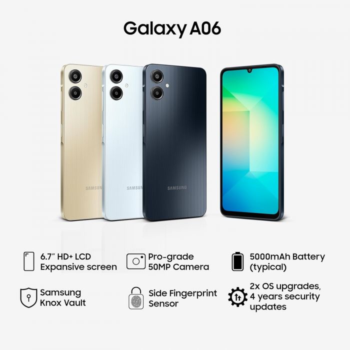 Смартфон Samsung Galaxy A06 (A065) 6.7" 4/128ГБ, 2SIM, 5000мА•год, блакитний світлий