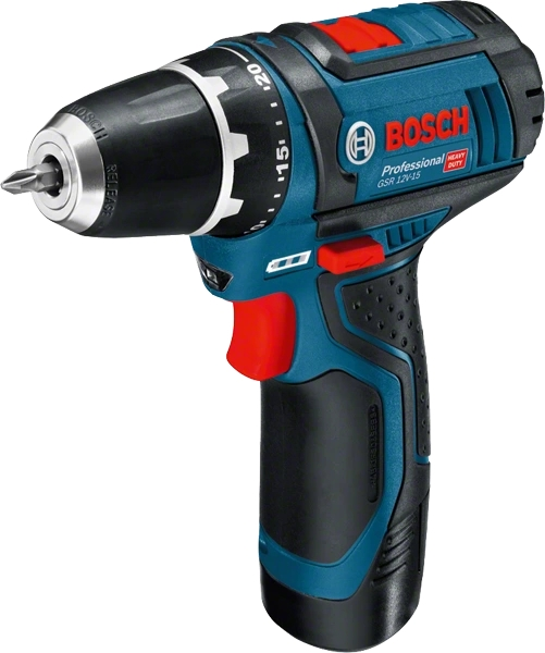 Шурупокрут-дриль акумуляторний Bosch GSR 12V-15 12В 2х2А/год 15-30Нм 0-400/400-1300об·хв 1кг набір 10 біт кейс