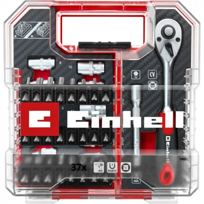 Набір біт і головок Einhell, 1/4" 4-13мм, 37шт, кейс