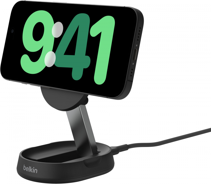 Зарядний пристрій бездротовий Belkin 15Вт Magnetic Stand Qi2, адаптер 20Вт USB-C, чорний