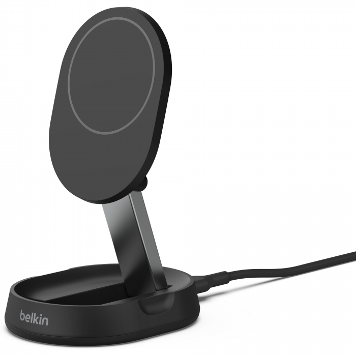 Зарядний пристрій бездротовий Belkin 15Вт Magnetic Stand Qi2, адаптер 20Вт USB-C, чорний