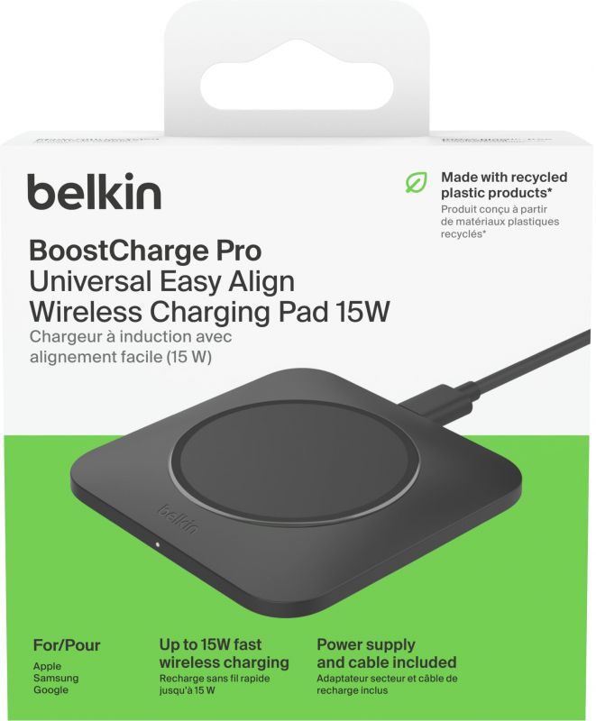 Зарядний пристрій бездротовий Belkin 15Вт Pad Easy Align, чорний