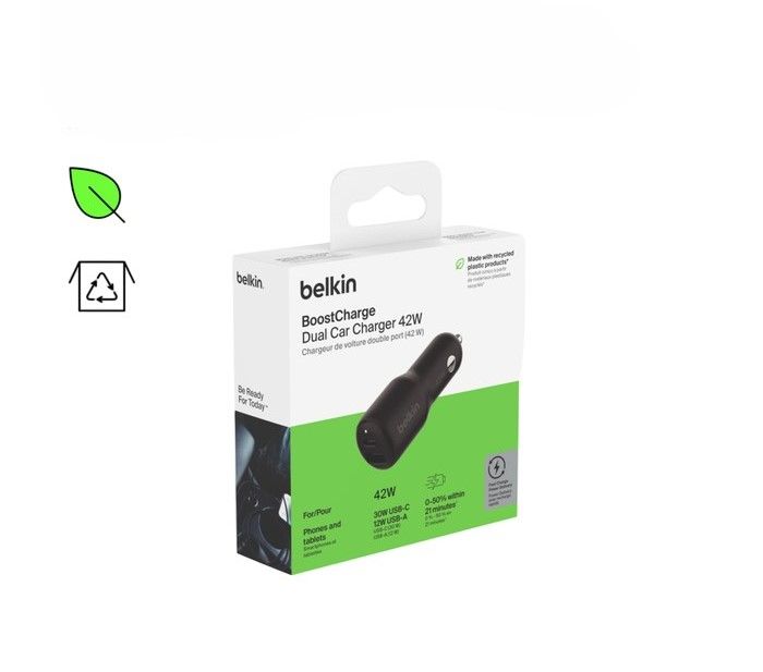 Зарядний пристрій автомобільний Belkin 42Вт USB-A/USB-C PD PPS, чорний