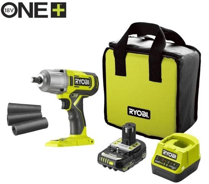 Гайковерт ударний акумуляторний Ryobi ONE+ RIW18-1C20SA3 18В АКБ 1х2А·год 2600об·хв 800Нм 1/2" 3 швидкості 1.7кг сумка