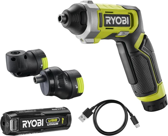 Викрутка акумуляторна Ryobi USB Lithium RSD4-120TA2 4В 1х2А·год 5Нм 200об·хв 2 насадки 10 біт 0.31кг кейс