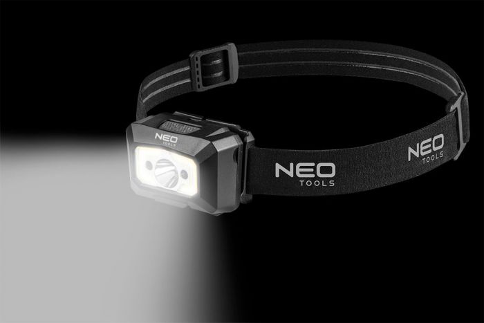 Ліхтар налобний NEO, 250 люмен, 3Вт, USB, 1200 мАг, COB+XPE LED, 5 функцій освітлення, червоне світло, датчик руху, індикатор заряду