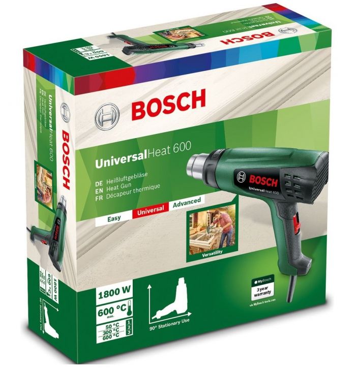 Фен будівельний Bosch UniversalHeat 600, 1800Вт, 200/350/500л/хв, 50/300/600°C, 0.53 кг