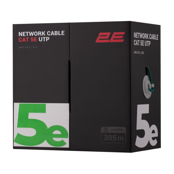 Кабель 2E CAT 5e, U-UTP, 305м, AWG 24/1, LSZH, зелений