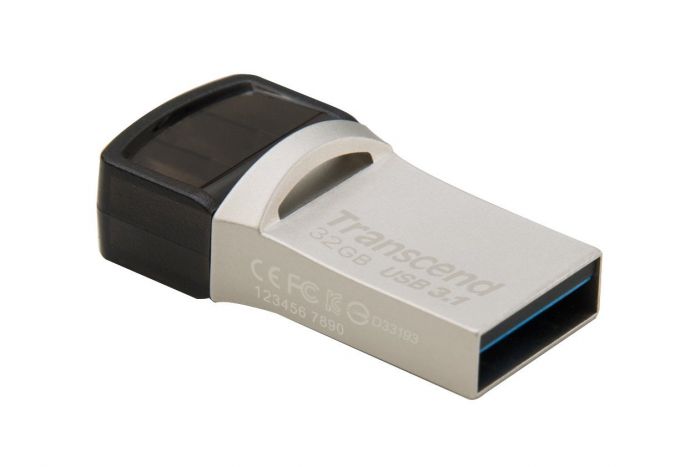 Накопичувач Transcend  32GB USB 3.1+Type-C 890 R90/W30MB/s Metal Silver