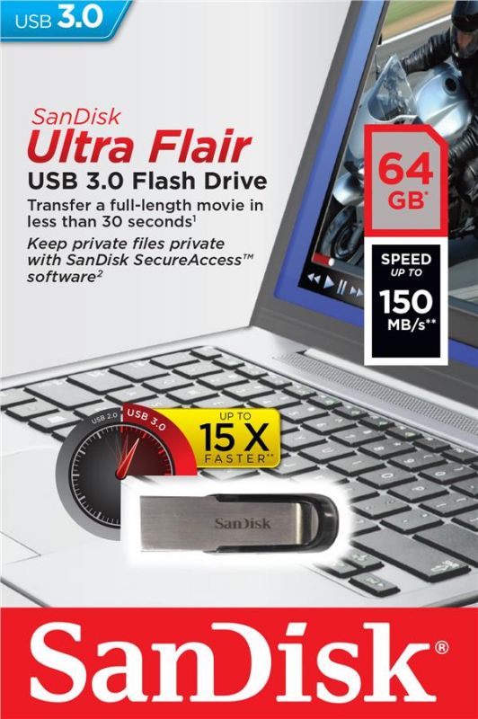 Накопичувач SanDisk   64GB USB 3.0 Flair R150MB/s