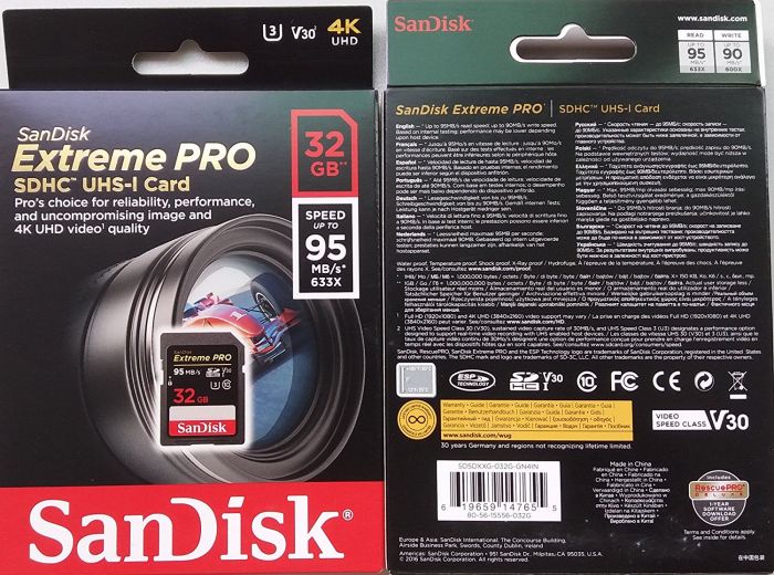 Карта пам'яті SanDisk SD   32GB V30 UHS-I U3 R95/W90MB/s Extreme Pro