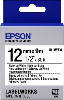 Картридж зі стрічкою Epson LK4WBW принтерів LW-300/400/400VP/700 Strng adh Blk/Wht 12mm/9m