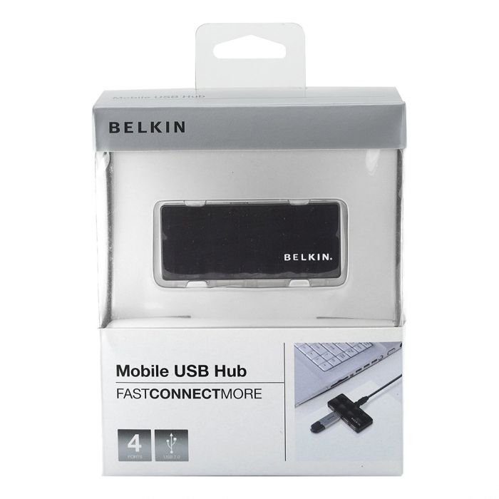 Концентратор USB 2.0, 7 портів Belkin USB Mobile Hub активний, з блоком живлення, Black/Чорний