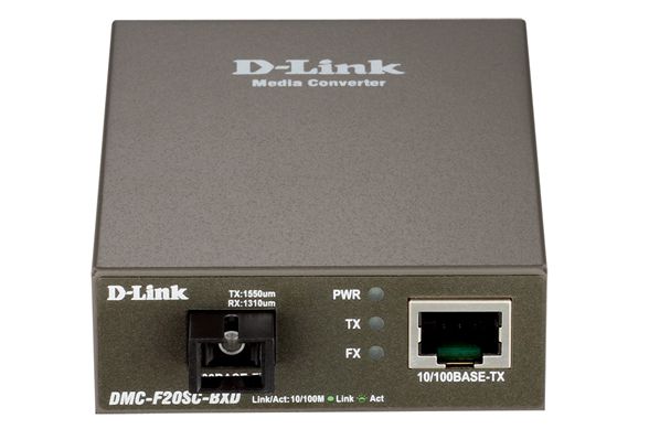 Медiаконвертер D-Link DMC-F20SC-BXD 1xFE, 1x100BaseFX, SM, 20км, WDM, SC