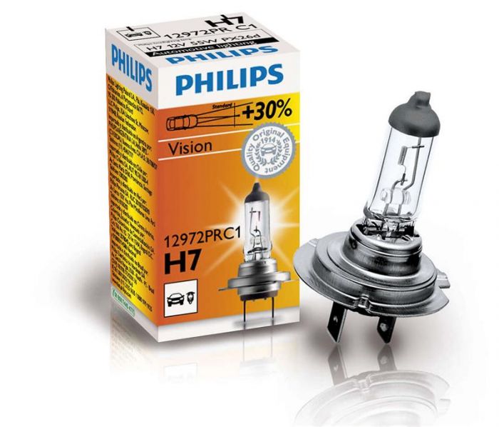 Лампа галогенна Philips H7 Vision, 3200K, 1шт/картон