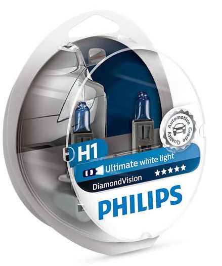 Лампа галогенна Philips H1 Diamond Vision, 5000K, 2шт/блістер
