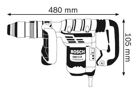 Молоток відбійний Bosch GSH 5 CE, 1150Вт, 8.3 Дж, 1.300 – 2.900 уд/хв, 6.2 кг