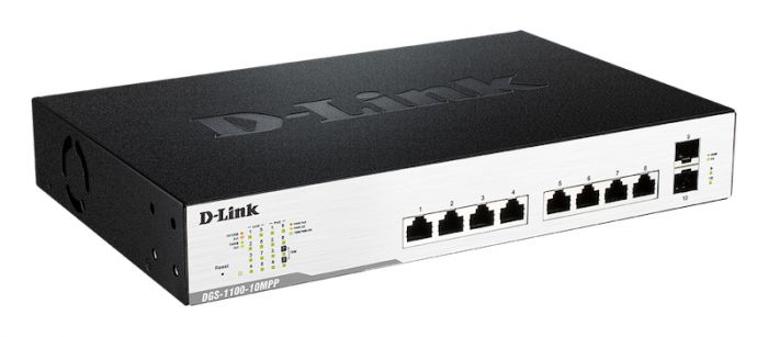 Комутатор D-Link DGS-1100-10MPP 8xGE PoE, 2xSFP, 242Вт, EasySmart