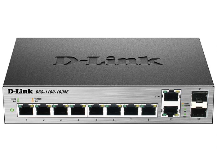 Комутатор D-Link DGS-1100-10/ME 8x1GE, 2xSFP/1GE (combo) MetroEthernet Smart