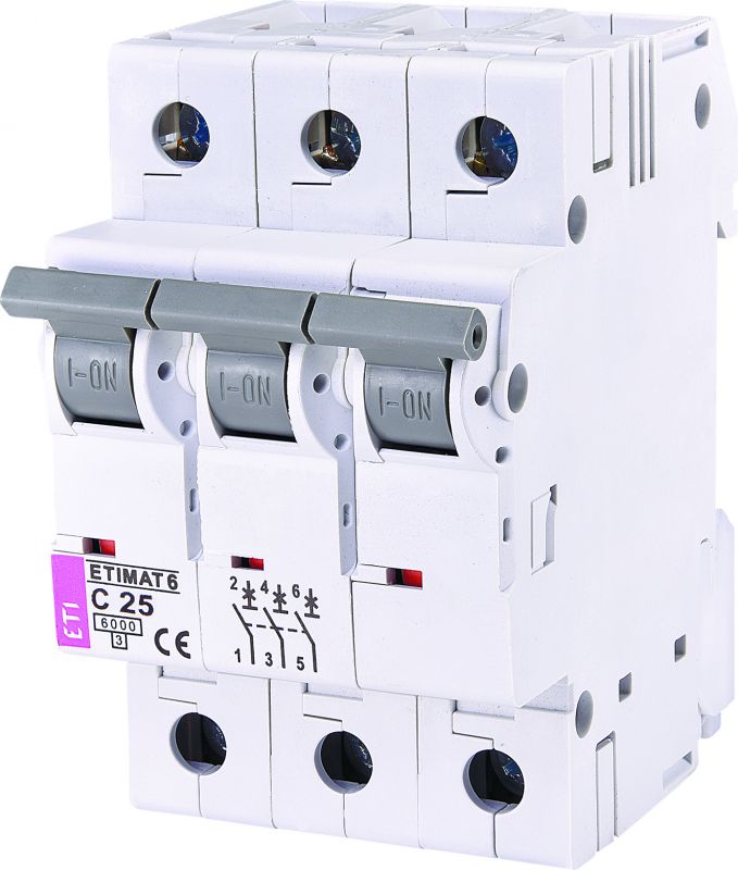 Автоматичний вимикач ETI, ETIMAT 6 3p C 25А (6 kA)