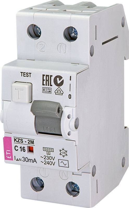 Диференційний автоматичний вимикач ETI, KZS-2M C 16/0,03 тип AC (10kA)