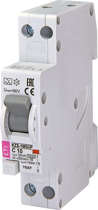 Диференційний автоматичний вимикач ETI KZS-1M SUP C 10 / 0,03 тип A (6kA) (верхнє з’єднання)