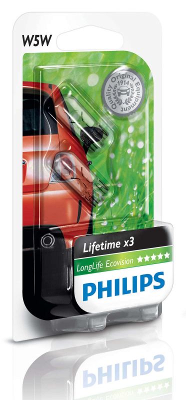 Лампа розжарювання Philips W5W LongLife EcoVision, 2шт/блістер