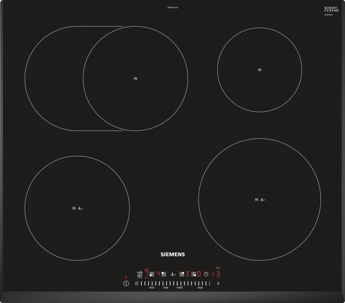 Варильна поверхня склокерамічна Siemens EH651FFC1E -індукція/60см/4конф/1 зона розш/слайдер/чорний
