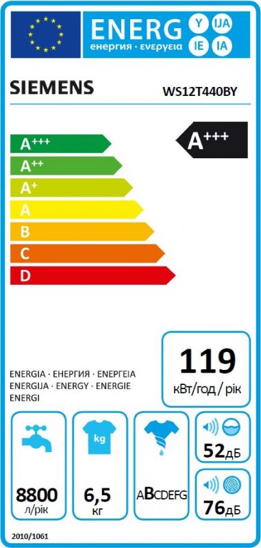 Пральна машина фронтальна Siemens WS12T440BY - 45 см./6,5 кг./1200 об/дисплей/A+++/білий