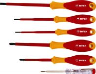 Викрутки TOPEX, діелектричні, для робіт під напругою 1000 В, набір 6 од., з тестером, SL, PH