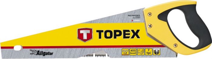 Ножівка по дереву TOPEX "Aligator", полотно 400 мм, загартовані зубці з тригранним заточенням, 7TPI, 490 мм