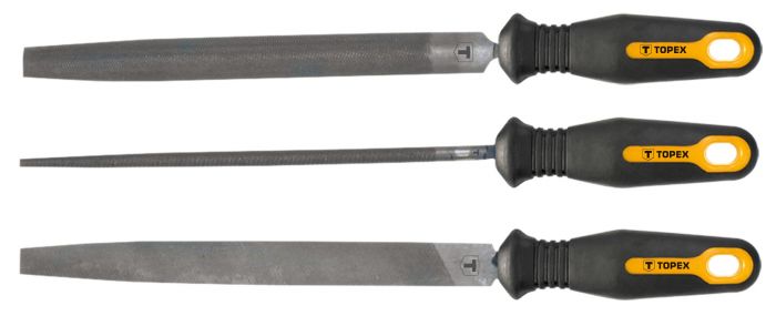 Напилки по металу TOPEX, набір 3 од. (06A722, 06A723, 06A721), тримач двокомпонентний, 200 мм