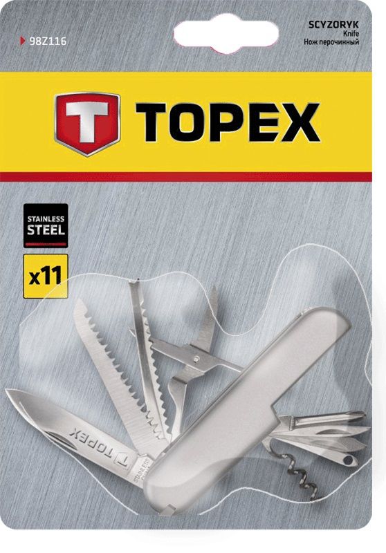 Ніж багатофункціональний TOPEX, 11 функцій, тримач металевий, нержавіюча сталь