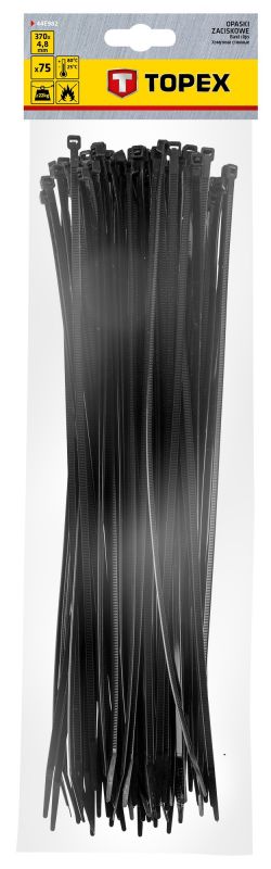 Хомут-стяжка TOPEX, чорний, 4.8х370 мм, пластик, 75 шт.