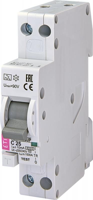 Диференційний автоматичний вимикач  ETI KZS 1M SUP C 25/0,01 тип A (6kA) (верхнє підключення)