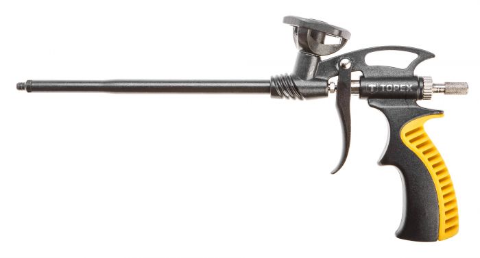 Пістолет для монтажної піни TOPEX, тримач прогумований, головка та кільце кріплення піни з PTFE-покриттям, регулювання напору
