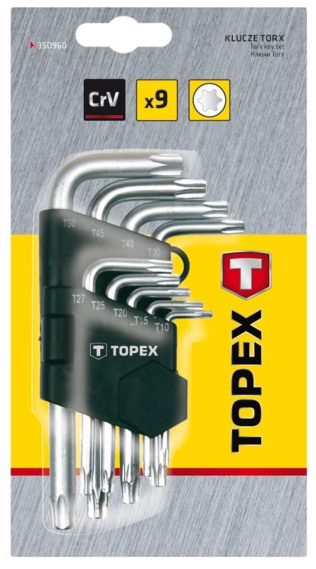 Ключі Torx TOPEX, набір 9 од., T10-T50, короткі