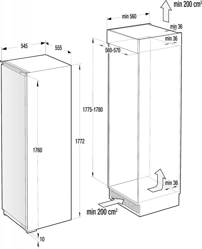 Вбуд. мороз. камера Gorenje FNI5182A1, 177х55х54см, 1 двері, 212л, А++, NF+ , Зона св-ті, Внутр. Диспл,