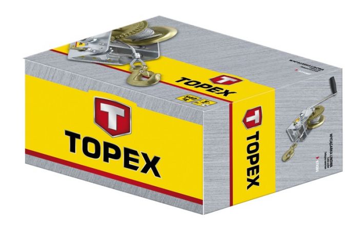 Лебідка канатна TOPEX, з храповим гальмом, до 0.55 т, трос 4.5мм х 10м, вага 3.75 кг