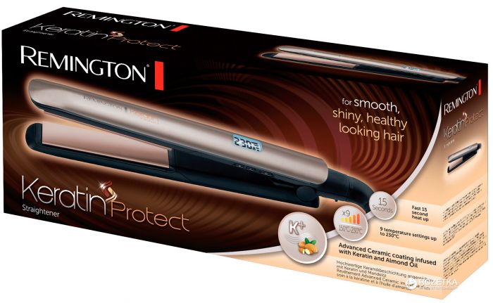 Випрямляч Remington Keratin Protect, 50Вт, темп.режимів-9, 150-230С, дисплей, кераміка, сріблястий